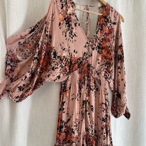 Lovestitch Floral Long Sleeve Dress in Pink and Black